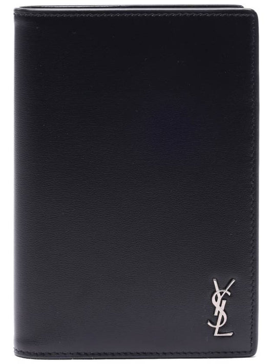 Tiny Cassandre Monogram Silver Leather Passport Wallet Black - SAINT LAURENT - BALAAN 2