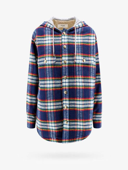 Checked Cotton Quilted Over Long Sleeve Shirt Navy - CELINE - BALAAN 1