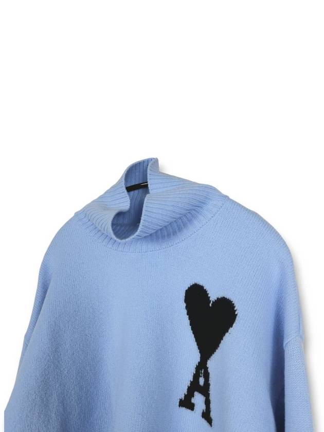 Oversized heart turtleneck sweater sky blue - AMI - BALAAN 3