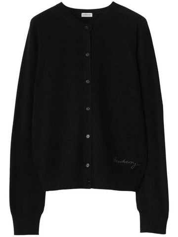 Embroidered Logo Cashmere Cardigan Black - BURBERRY - BALAAN 1