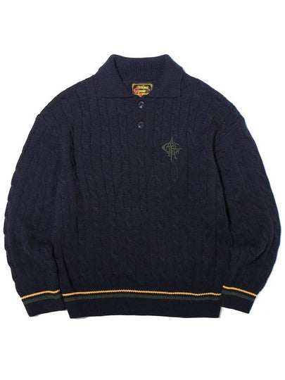 OGAF Wool Cola Cable Knit Top Navy - OGARP - BALAAN 2