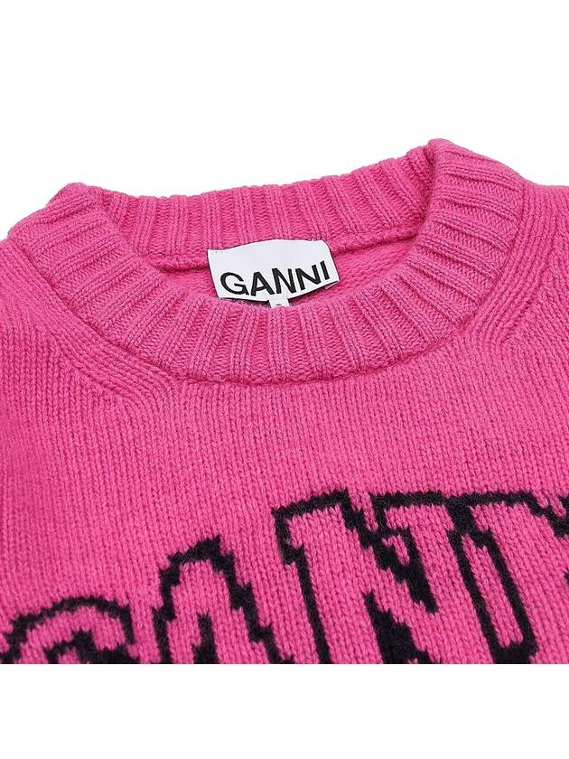 Pink Flower Graphic O-Neck Knit Top Pink - GANNI - BALAAN 6