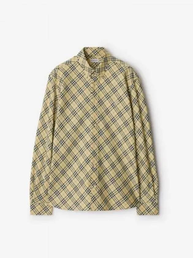 B Shield Embroidered Check Cotton Long Sleeve Shirt Grain - BURBERRY - BALAAN 2