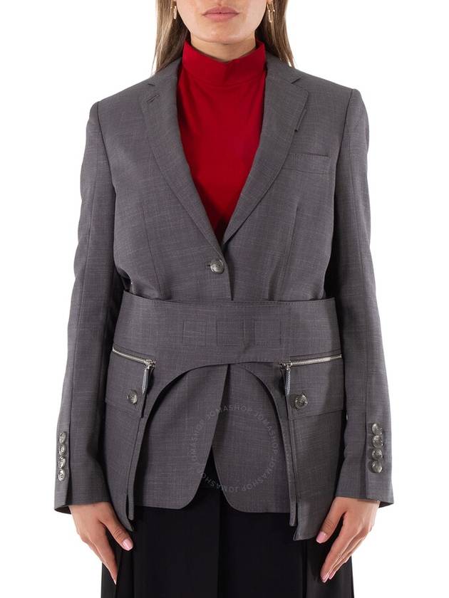 Women's Cargo Belt Wool Silk Mohair Linen Jacket Charcoal - BURBERRY - BALAAN 2