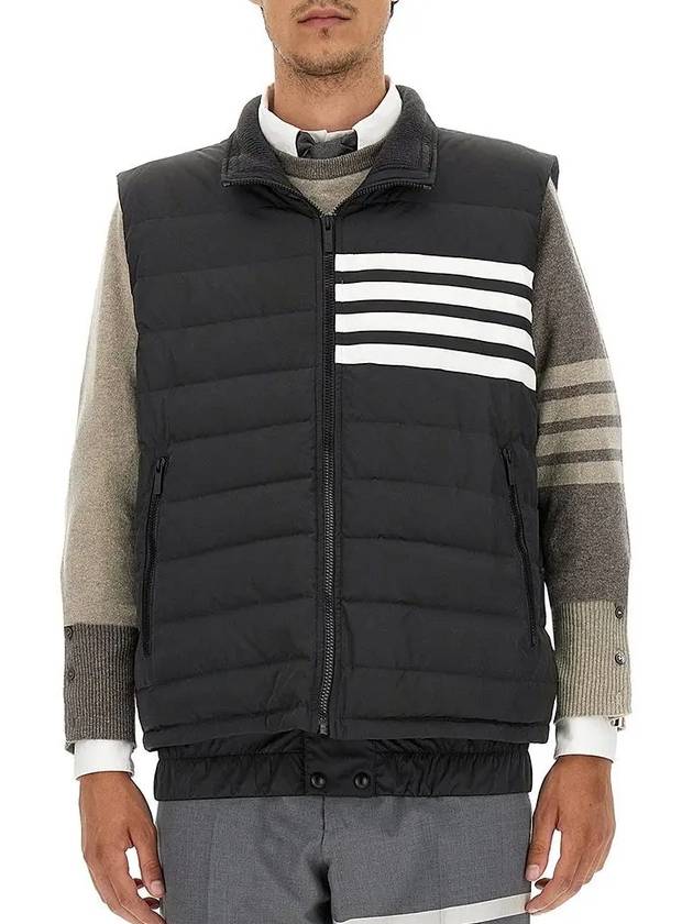 4 Bar Poly Twill Down Vest Charcoal - THOM BROWNE - BALAAN 3