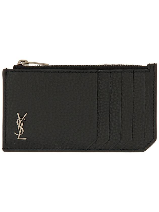 Tiny Cassandre Fragment Zipper Card Wallet Black - SAINT LAURENT - BALAAN 2