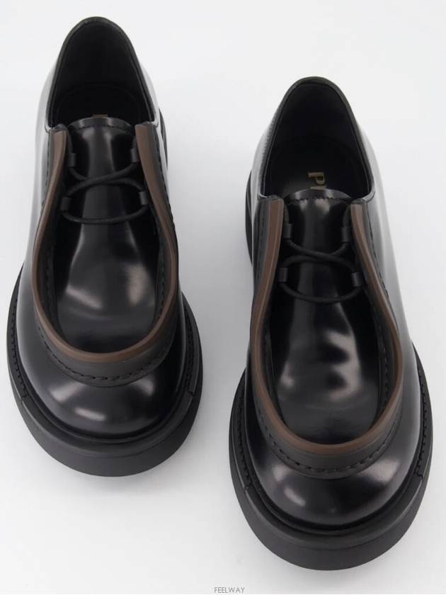 Diapason Opaque Brushed Leather Lace-Up Shoes Sienna - PRADA - BALAAN 4