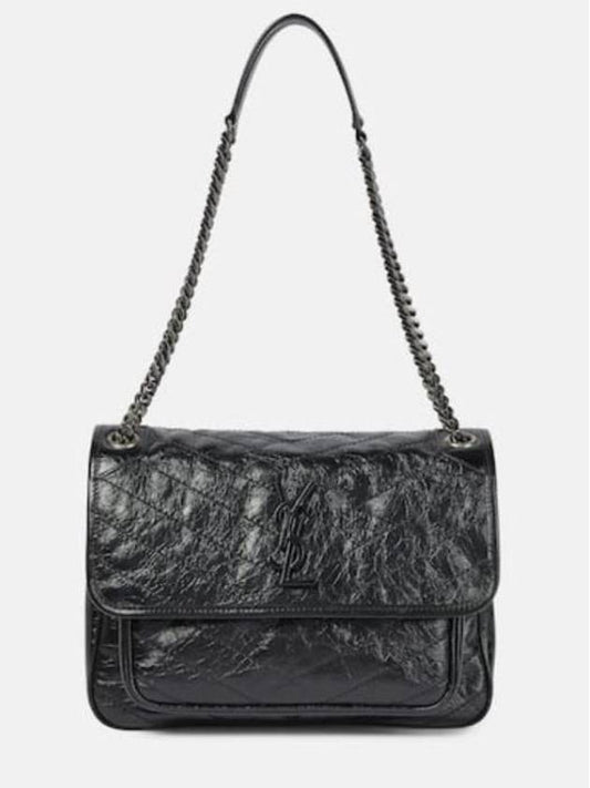 Nikki Medium Krinkle Vintage Leather Shoulder Bag Black - SAINT LAURENT - BALAAN 2