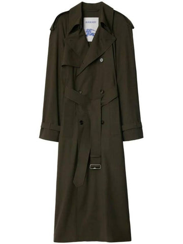 Double-Breasted Stretch Wool Trench Coat Military - BURBERRY - BALAAN 1