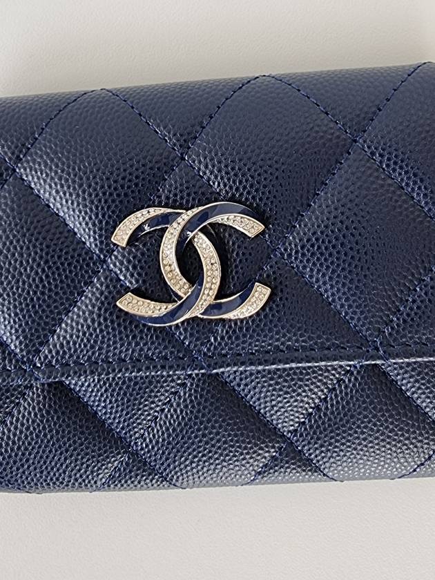 Women's CC Logo Caviar Flap Card Wallet Navy - CHANEL - BALAAN 7