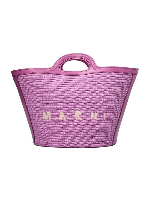 Leather Raffia Tropicalia Tote Bag Purple - MARNI - BALAAN 1