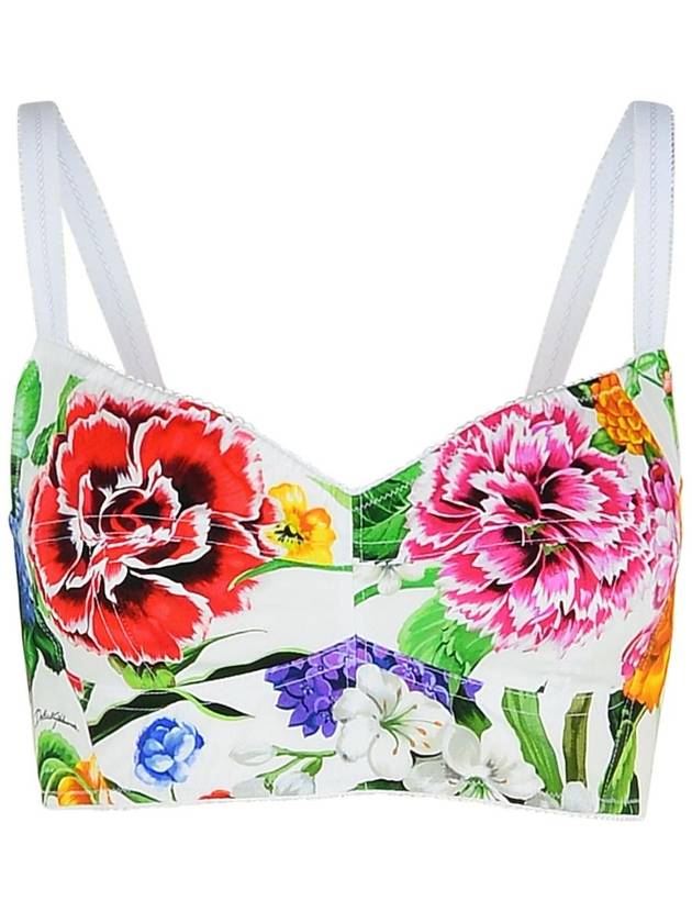 Multicolor Top With All-Over Floral Motif And Adjustable Shoulder Straps In Cotton Blend Woman - DOLCE&GABBANA - BALAAN 1