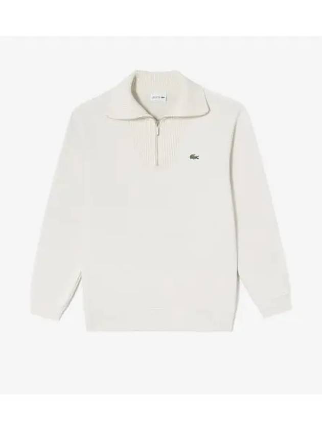 Men s half zip wide collar sweatshirt cream - LACOSTE - BALAAN 1