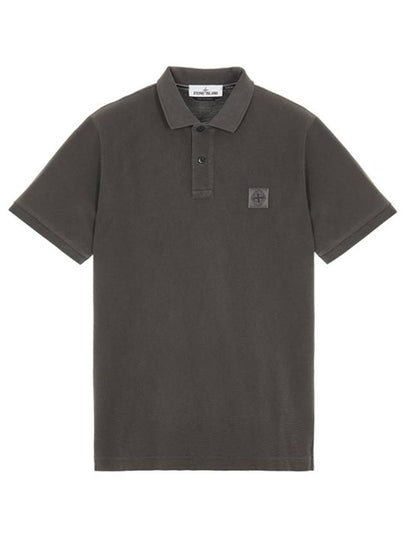 Men's Logo Patch Cotton Short Sleeve Polo Shirt Charcoal - STONE ISLAND - BALAAN 2