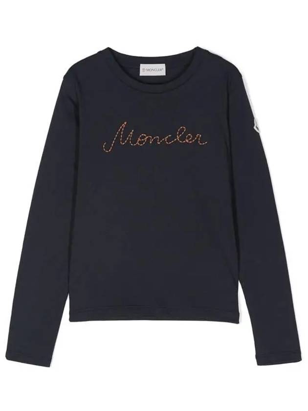 Moncler Junior 12 14 Logo Long Sleeve T Shirt Navy - MONCLER - BALAAN 1