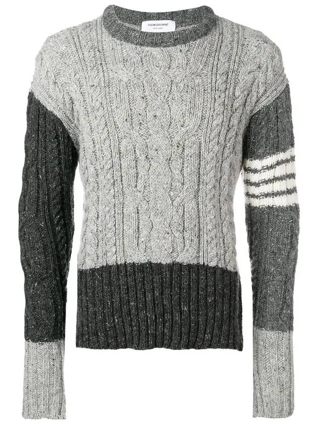 Diagonal Aran Cable Pullover Knit Top Grey - THOM BROWNE - BALAAN 3