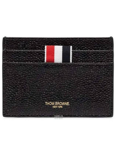 Stripe Note Compartment Pebble Grain Leather Card Wallet Black - THOM BROWNE - BALAAN 2