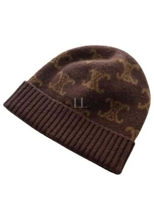 Triomphe Monogram Wool Cashmere Beanie Brown - CELINE - BALAAN 2