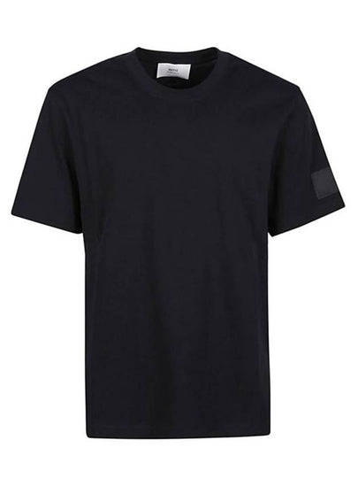 Patch Logo Round Neck Short Sleeved T-Shirt Black - AMI - BALAAN 2