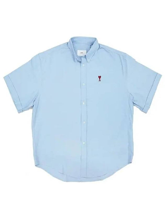 Logo Heart Short Sleeve Shirt Blue HSH230 CO0031 - AMI - BALAAN 1