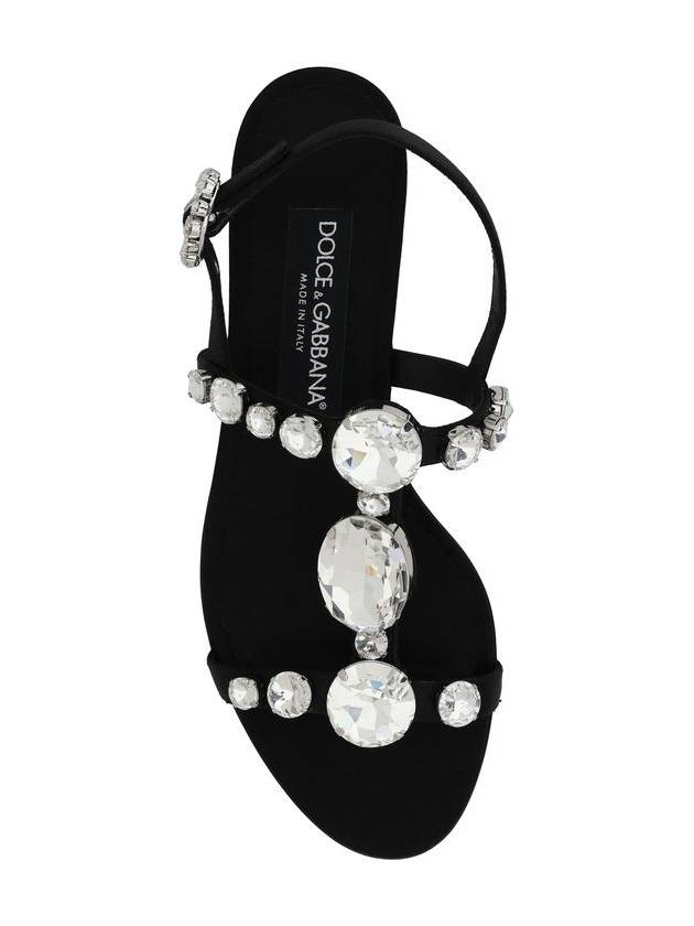 Black Sandals With Embroidered Stones Decorations In Satin Woman - DOLCE&GABBANA - BALAAN 4