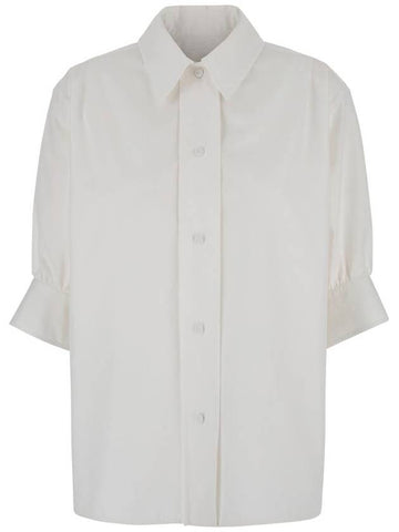 White Half Sleeve Shirt With Pointed Collar In Cotton Woman - JIL SANDER - BALAAN 1