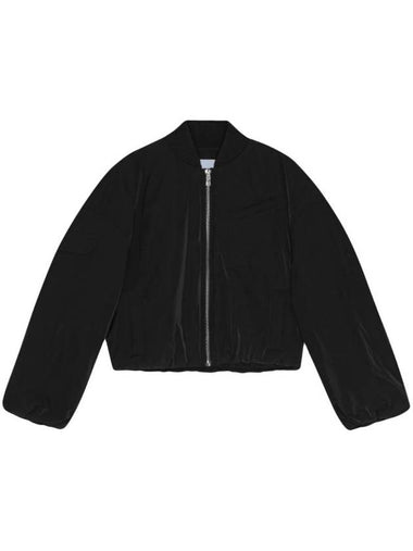 Drop Oversized Zipper Twill Bomber Jacket Black - GANNI - BALAAN 1