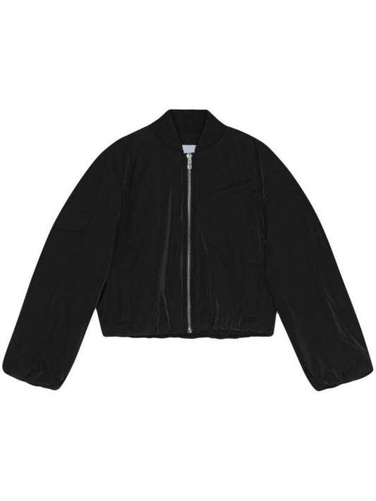 Drop Oversized Zipper Twill Bomber Jacket Black - GANNI - BALAAN 1