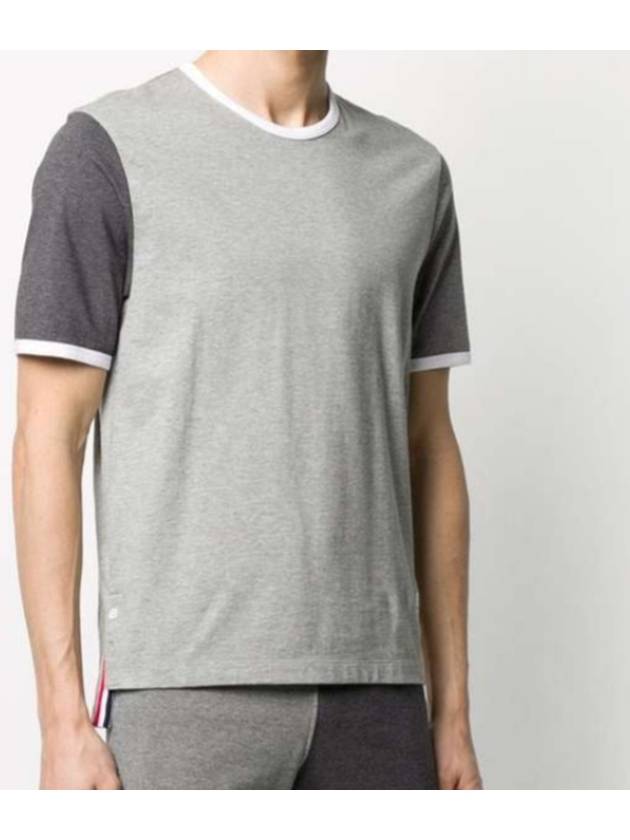 Men's Cotton Jersey Ringer Short Sleeve T-Shirt Gray - THOM BROWNE - BALAAN 3