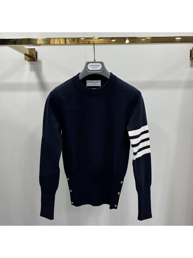 Milano Stitch Crewneck 4-Bar Cotton Crepe Knit Top Navy - THOM BROWNE - BALAAN 2