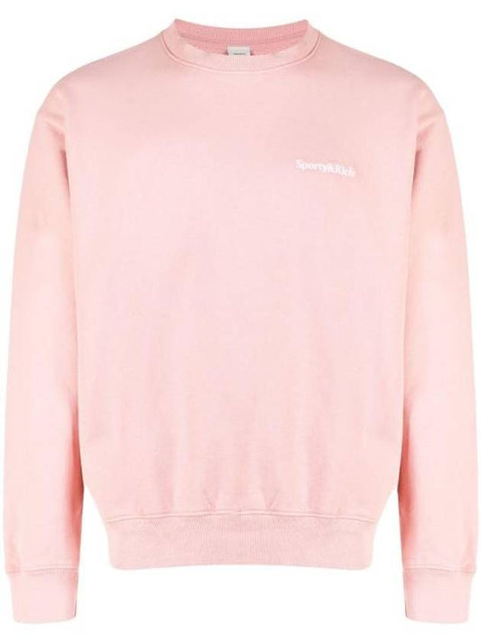 Embroidered Logo Crew Neck Cotton Sweatshirt Light Pink - SPORTY & RICH - BALAAN 1