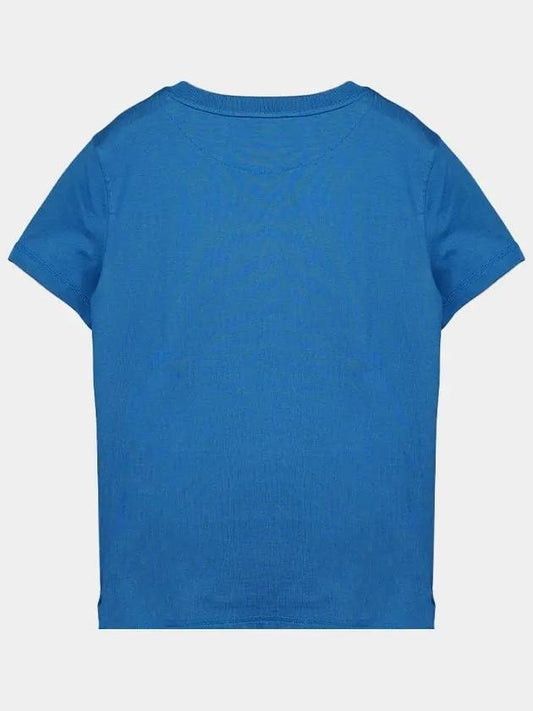 Women s Embroidered Pocket Round Short Sleeve T shirt Blue Aqua 2E4611DUU9 - HERMES - BALAAN 2