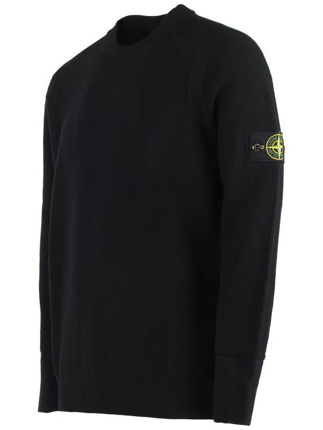 Logo Crew Neck Wool Blend Knit Top Black - STONE ISLAND - BALAAN 4