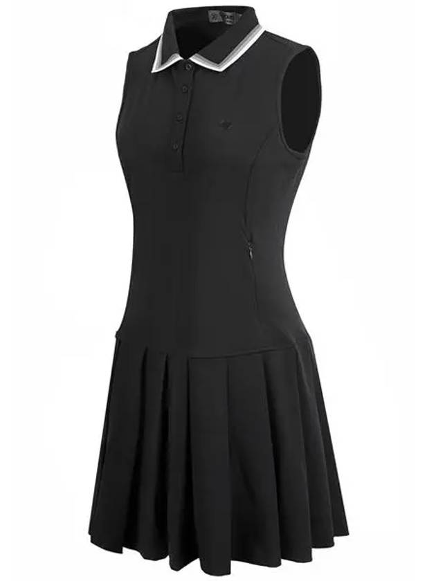 Genuine Women s Lip Collar Pique Polo Pleated Dress G4LF23D14 ONYX - G/FORE - BALAAN 3