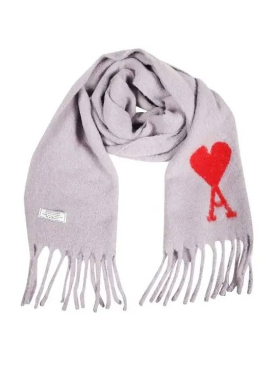 Heart Logo Oversized Wool Fringe Scarf Parma - AMI - BALAAN 2