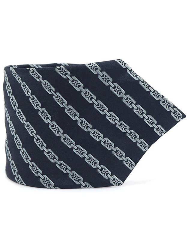 100 Silk Navy Triope Logo Chain Pattern Tie - CELINE - BALAAN 1