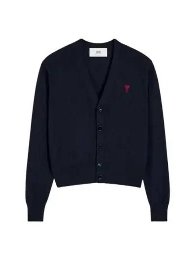 Small Heart Logo Merino Wool Cardigan Night Blue - AMI - BALAAN 2