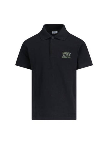 Embroidered Logo Short Sleeve Pk Shirt Black - BURBERRY - BALAAN 1