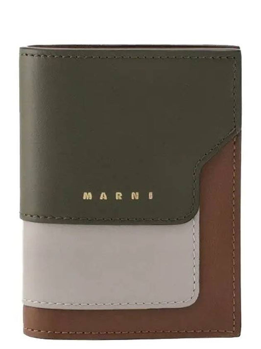 Logo Saffiano Leather Bifold Bifold Wallet Green White Green - MARNI - BALAAN 2