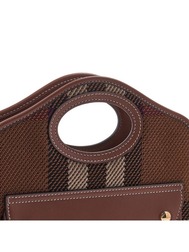 Mini Knit Check Leather Pocket Tote Bag Brown - BURBERRY - BALAAN 9