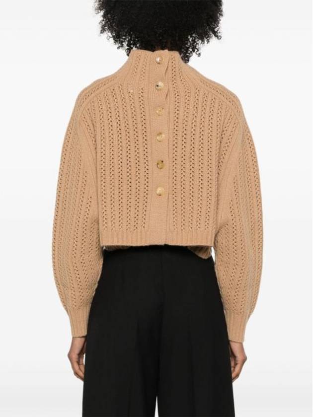 High Neck Back Button Crop Knit Top Brown - MAX MARA - BALAAN 6