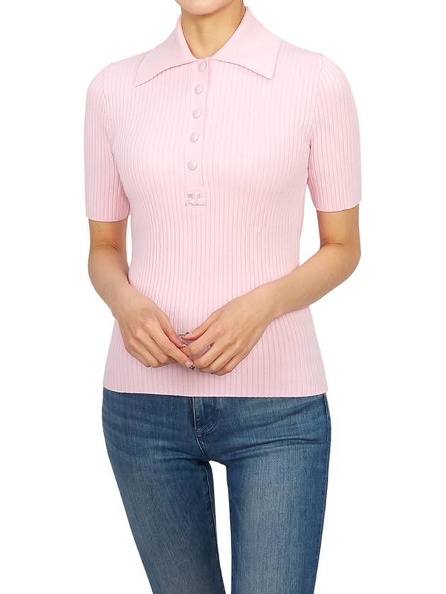 Courr ges 323MPO017FI0001 POWDER PINK Women s Short Sleeve Knit - COURREGES - BALAAN 7