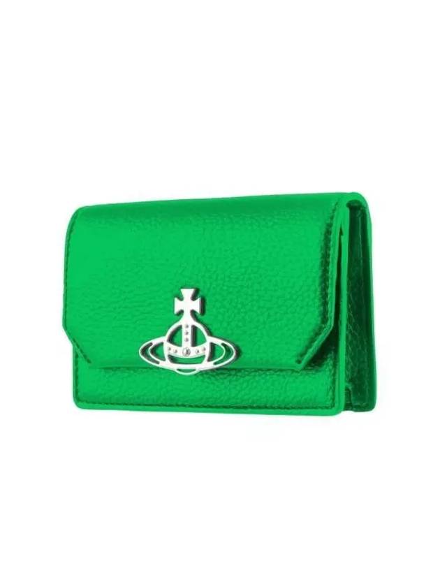 Logo Vegan Leather Credit Half Wallet Green - VIVIENNE WESTWOOD - BALAAN 4