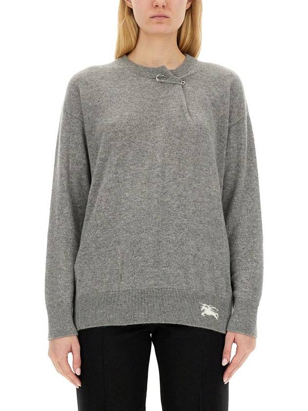 Logo Crew Neck Cashmere Knit Top Light Grey Melange - BURBERRY - BALAAN 2