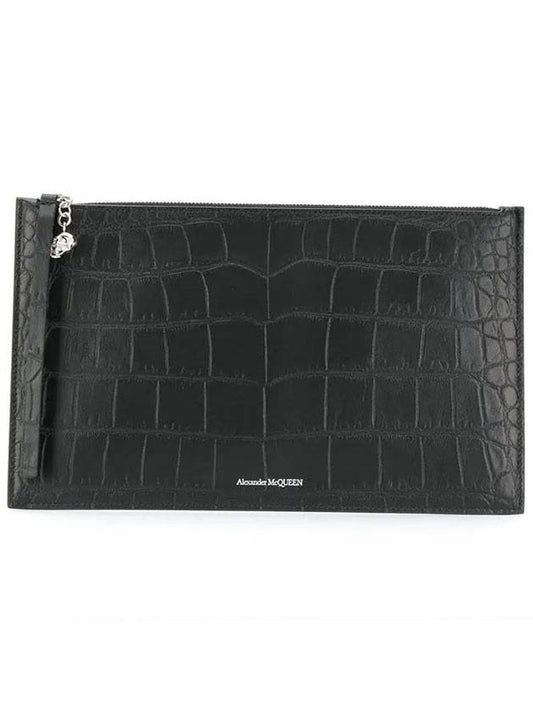 Crocodile Leather Clutch Bag Black - ALEXANDER MCQUEEN - BALAAN.