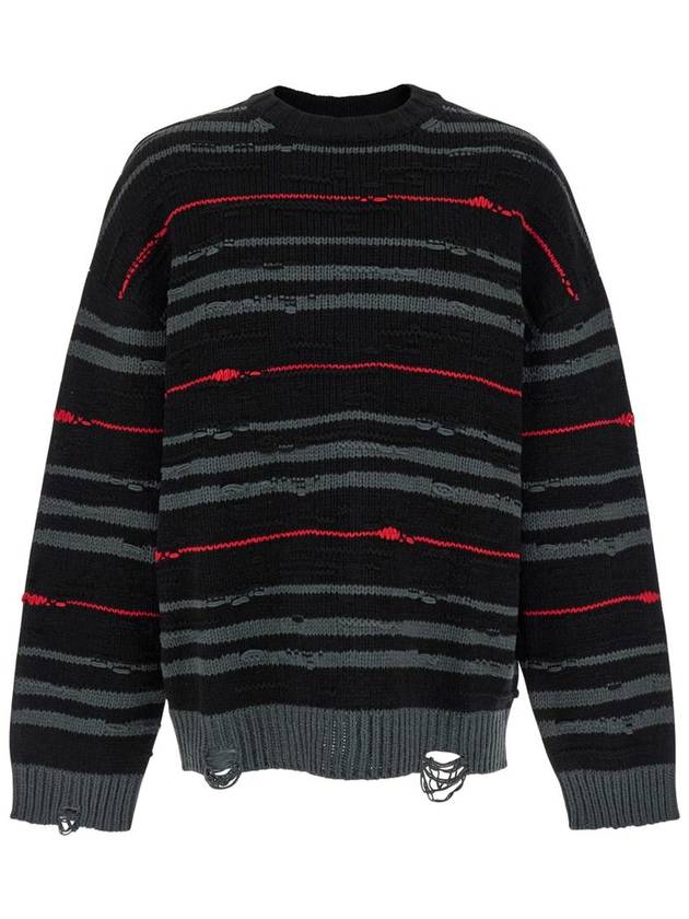 Multicolor Striped Sweater With Used Effect In Wool Man - JUUN.J - BALAAN 1