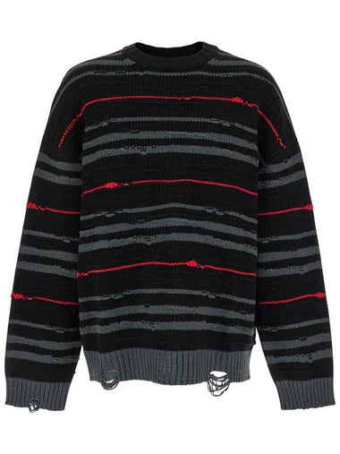 Multicolor Striped Sweater With Used Effect In Wool Man - JUUN.J - BALAAN 1