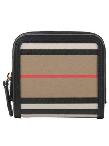 Striped Zipper Card Wallet Black - BURBERRY - BALAAN 1