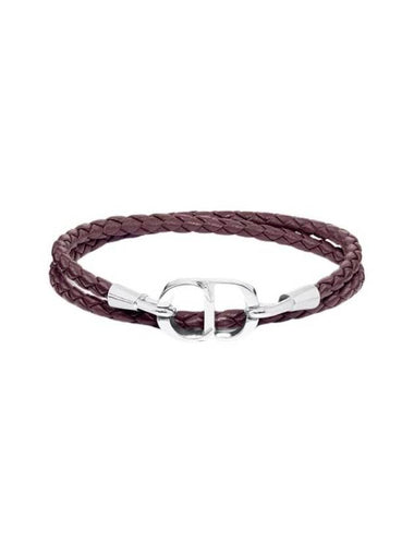 CD Icon Braided Leather Bracelet Burgundy - DIOR - BALAAN 1