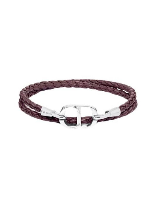 CD Icon Braided Calfskin Leather Bracelet Burgundy Silver Finish Brass B1973HOMLE D074 - DIOR - BALAAN 1